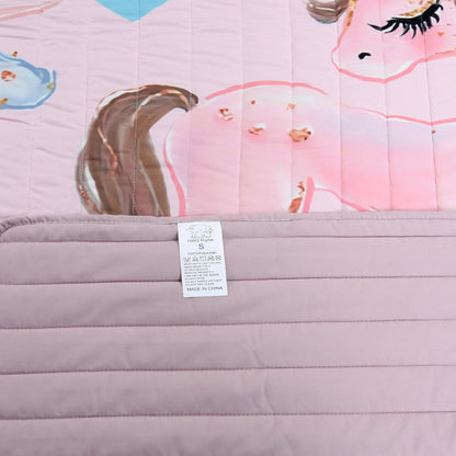 Kids Bedspread Set 3 Piece Pink Princess Pony Print Soft Comfortable Bedspread with 2 Pillowcases Girls Bedroom Decor Christmas Halloween Gift Core Not Included