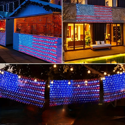 American Flag LED Net Light 420 LEDs – Patriotic String Lights for 4th of July, Memorial Day, Independence Day, Christmas & New Year, Indoor Outdoor Garden Yard Decor, Plug-In 6.6x3.3ft