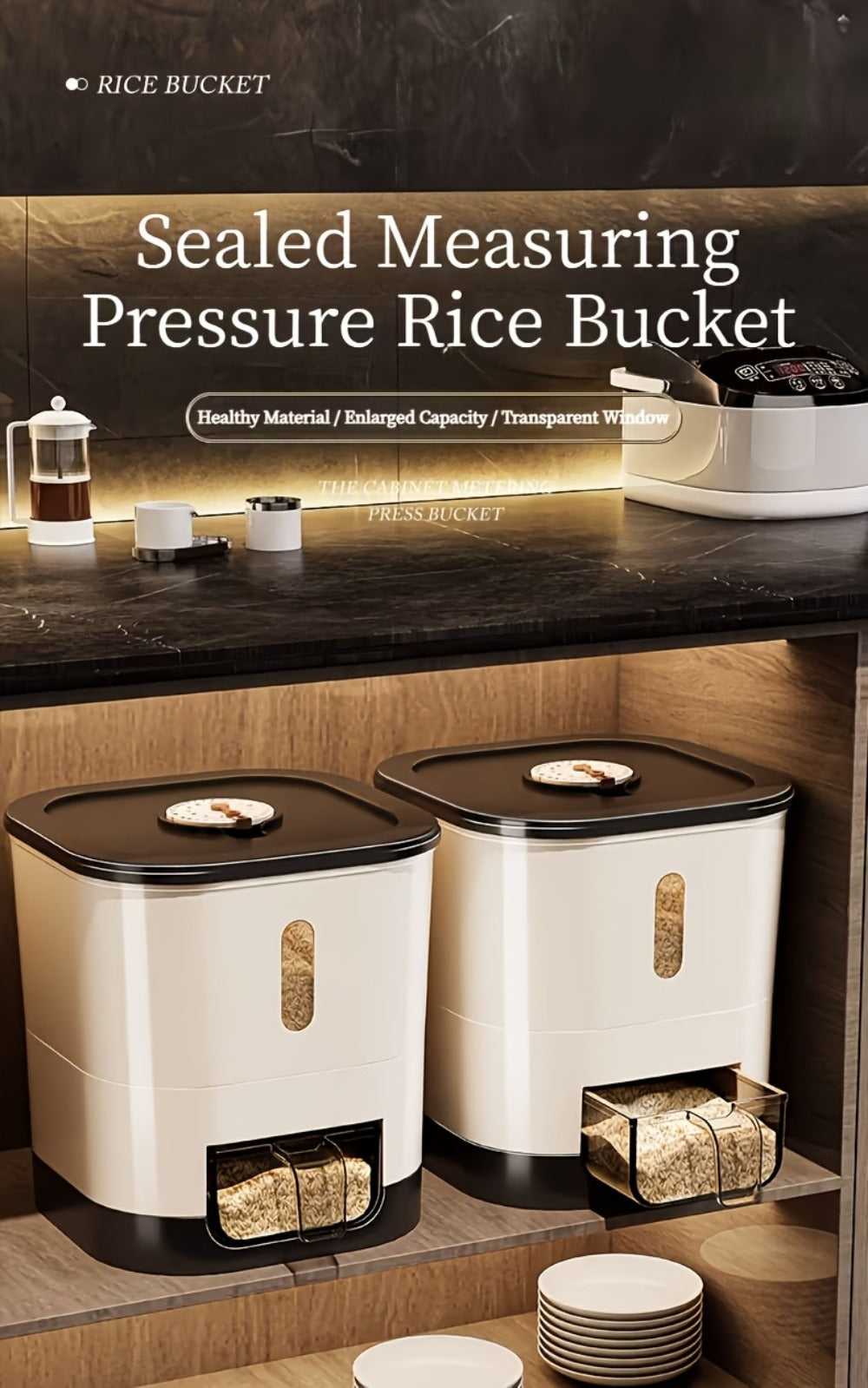 Airtight Rice Container with Measuring Cup | Large Capacity Moisture-Proof Rice Dispenser for Rice, Grains, Flour, Pet Food – BPA-Free Kitchen Food Storage