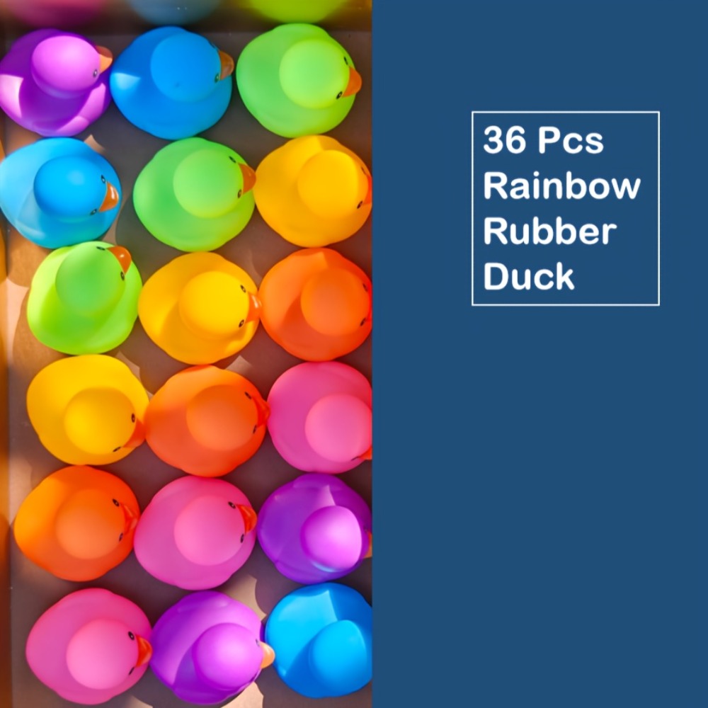 36Pcs Rainbow Rubber Ducks Bulk Pack – Colorful Mini Bath Toys for Pool Party, Holiday Decor & Kids Gift