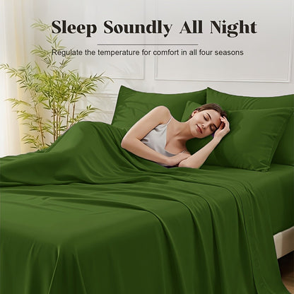 Bamboo Bed Sheet Set 6-Piece Cooling Soft Bedding with Deep Pocket Fitted Sheet - Viscose Derived from Bamboo Sheets Twin Full Queen King Size Breathable Wrinkle-Resistant Luxury Bedding Set