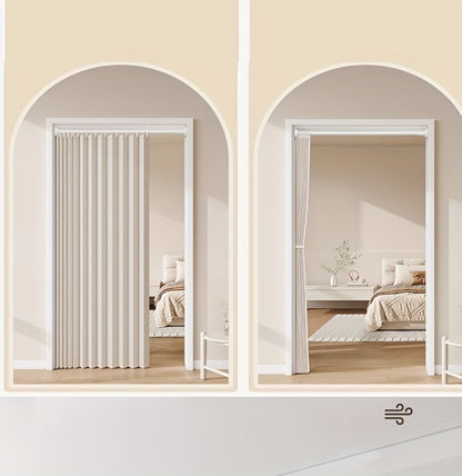 Magnetic Room Divider Curtain Doorway - Rodless Bohemian Striped Door Curtain, 210GSM Thickened Polyester, Natural Drape, Space Partition for Living Room Bedroom Kitchen, Machine Washable, No Rod Needed