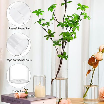 Clear Glass Cylinder Candle Holder Vases 12/24/36/48 Pcs | 4 6 8 10 Inch Tall Hurricane Floating Candle Vase | Wedding Centerpiece Table Decor | Party Home Shelf Decoration Glass Vase Bulk Set