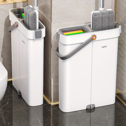 Flat Mop and Bucket Set with Metal Rod 360 Degree Swivel Head Reusable Microfiber Pads Hands-Free Wringing Wet Dry Floor Cleaning System for Hardwood Tile Bathroom Bedroom Living Room