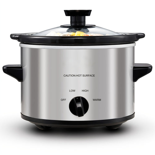Mini Slow Cooker 1.5QT & 2.0QT with Adjustable Temperature Ceramic Crock & Dishwasher Safe Glass Lid – Small Slow Cooker for Sauces Dips Soups Stews, Stainless Steel & Black