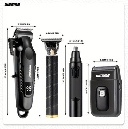 Men's Grooming Kit 4-Piece Set – USB Rechargeable Hair Clipper, Nose Trimmer, Electric Shaver & T9 Detailer with 8 Guide Combs, Professional Cordless Beard Trimmer Set for Men
