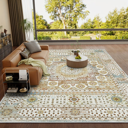 Area Rug Boho Vintage Washable Non-Slip Rug for Living Room Bedroom Traditional Woven Carpet Home Decor