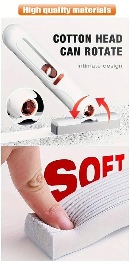 Mini Sponge Mop with Adjustable Handle & 4 Reusable Heads – Self-Squeezing Portable Cleaning Mop for Bathroom, Kitchen, Car & Window