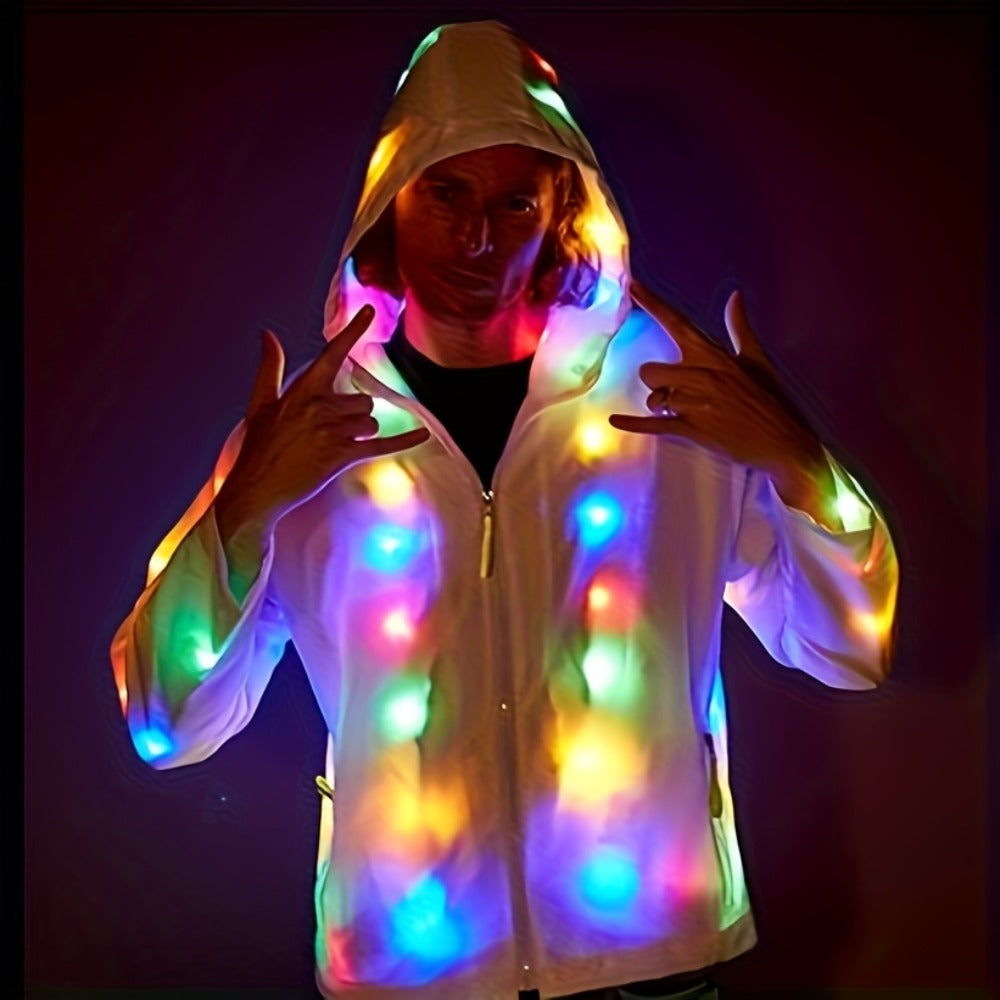 LED Light Up Party Jacket for Adults – Glowing Rave Costume Unisex Luminous Coat for Halloween, Christmas, Dance Parties & Festivals, Battery Powered, Washable Polyester, Sizes S-XXL