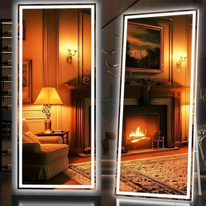 Full Length Mirror Floor Standing with LED Light - Arched & Rect Aluminum Frame Dressing Mirror for Bedroom Living Room, Black/Golden/White