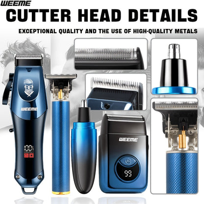 Electric Shaver Grooming Set for Men Hair Clipper Nose Trimmer Razor DIY Barber Kit USB Rechargeable 2 4 Piece Set Gift for Husband Dad Blue Gold White Green
