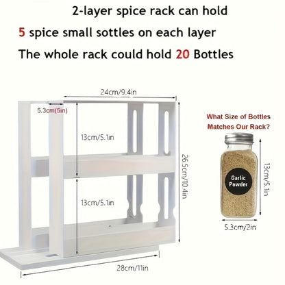 Rotating Spice Rack 2-Tier Turntable – Large Capacity Pull-Out Kitchen Organizer for Countertop & Cabinet – Multi-Functional 360° Spinning Storage Rack for Spices, Condiments & Kitchen Essentials