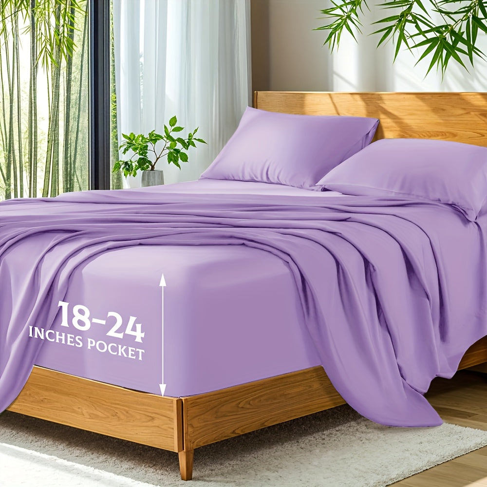 Bamboo Bed Sheets Set Twin Full Queen King – Cooling Breathable Viscose Fitted Sheet for Hot Sleepers Hotel Luxury Deep Pocket Bedding 13 Colors Available