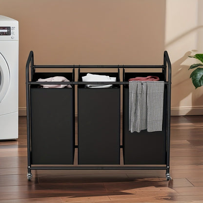 3-Bag Laundry Sorter Cart 63.4 Gallon – Rolling Hamper with Lockable Wheels & Removable Bags, Heavy-Duty Fabric Laundry Basket for Bedroom & Laundry Room, Black Gray Beige Brown