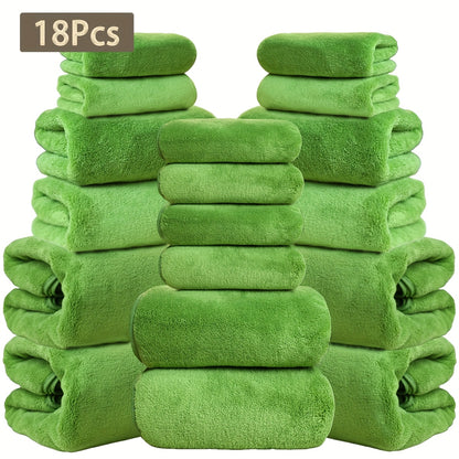 Coral Velvet Bath Towel Set 18pcs – 4 Bath Towels 4 Hand Towels 10 Washcloths Hotel Quality Soft Absorbent