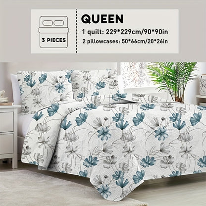 Reversible Floral Comforter Quilt Set – Soft Microfiber Botanical Bedding, Twin Full Queen King, All Seasons – White, Blue, Pink & More