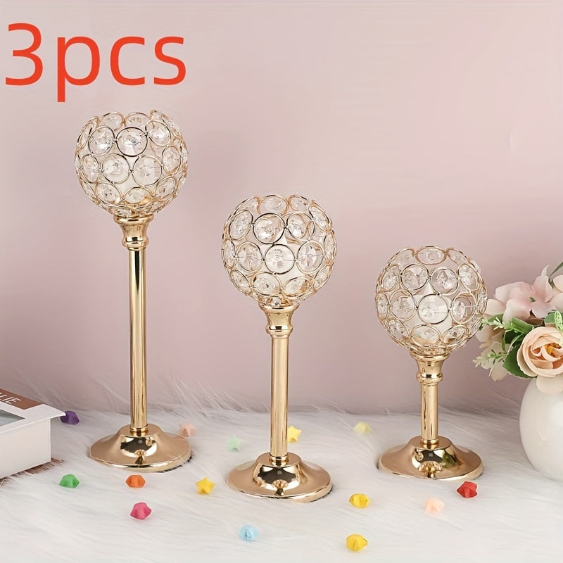 Crystal Candelabra Centerpiece – Gold & Silver Taper Candle Holders for Wedding, Anniversary, Candlelit Dinner, Birthday & Party Table Decor, Home & Hotel Decoration, 3-Pack & 6-Pack (Candles Not Included)