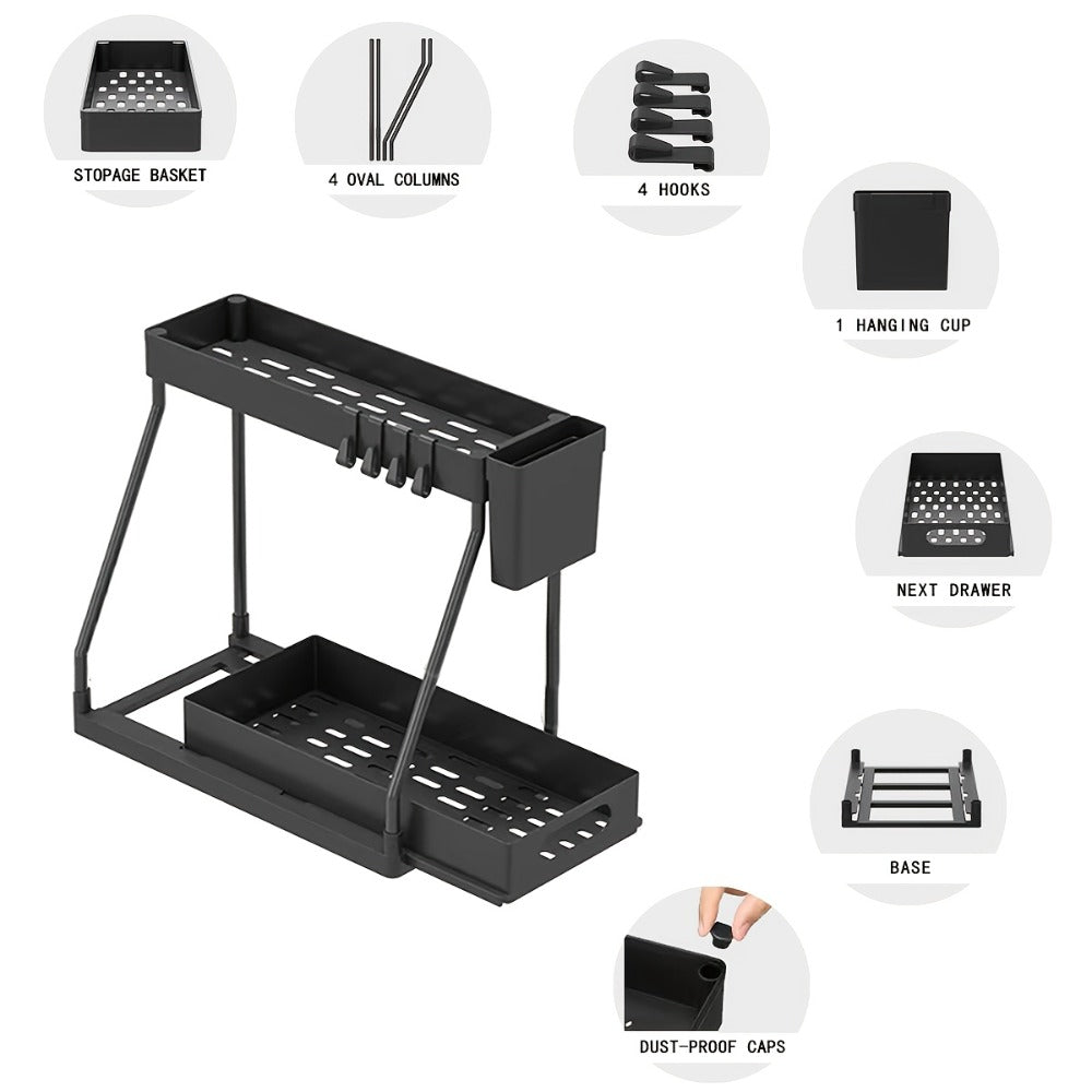 Under Sink Organizer 2pcs with Sliding Shelves – Durable Pull-Out Cabinet Storage for Bathroom Kitchen Space Saving Vertical Design