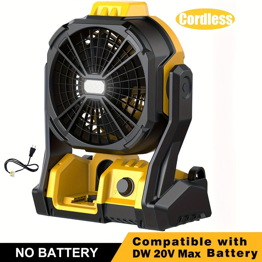Cordless Jobsite Fan Compatible with DeWalt 20V Max Battery, LED Light Auto Oscillating 180° Tilt Adjustable Speed, Portable Battery Powered Fan with Hanging Hook for Camping, Garage and RV