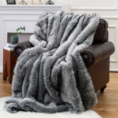 Long Hair Fluffy Reversible Plush Velvet Throw Blanket – 300-350gsm Soft Elegant Throw for Couch & Bed, 6 Colors, 2 Sizes