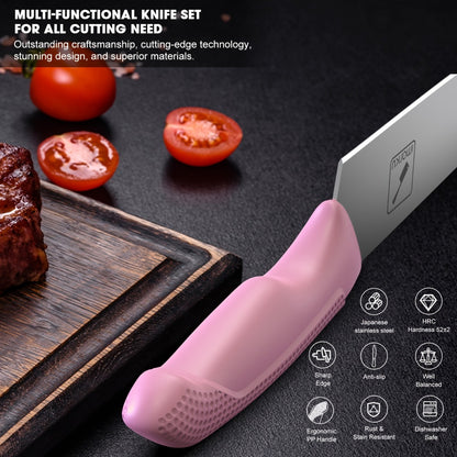 Knife Block Set 14 Piece Pink – Japanese Stainless Steel Kitchen Knife Set with Built-in Sharpener, Non-Slip Ergonomic Handles, Dishwasher Safe, Perfect Holiday & Housewarming Gift for Women