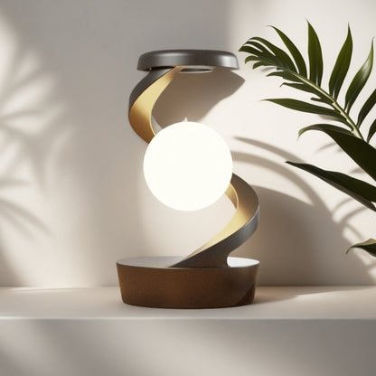 Floating Rotating Night Light with Wireless Charger – Smart Desktop Visual Levitating Lamp with Light Sensor, Hand Wave Control, Atmosphere Mood Light for Bedroom Office Party Decor, Gift (Grey/White)