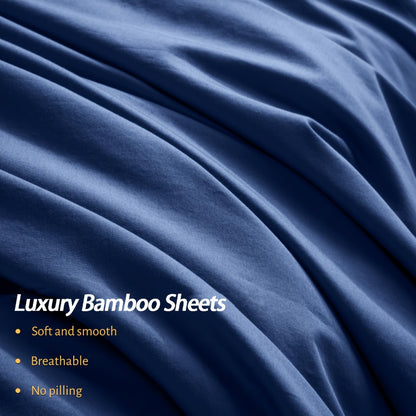 Bamboo Bed Sheet Set 4 Piece Extra Deep Pocket Cooling Breathable Soft Wrinkle Free Hotel Luxury Fitted Sheet Flat Sheet Pillowcases Twin Full Queen King