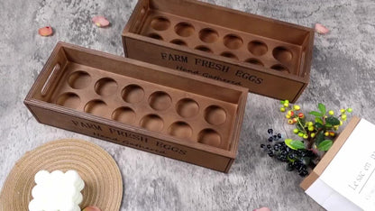 Farmhouse Wooden Egg Holder Rack 2pcs - 24 Egg Storage Display with Handle for Kitchen, Farm, Easter