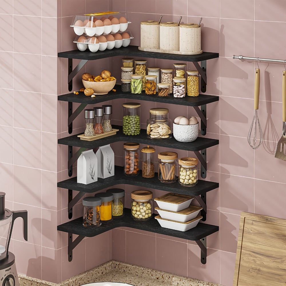 Corner Floating Shelves Wall Mounted Set – Multi-Color Rustic Corner Shelf for Bedroom, Bathroom, Kitchen & Living Room