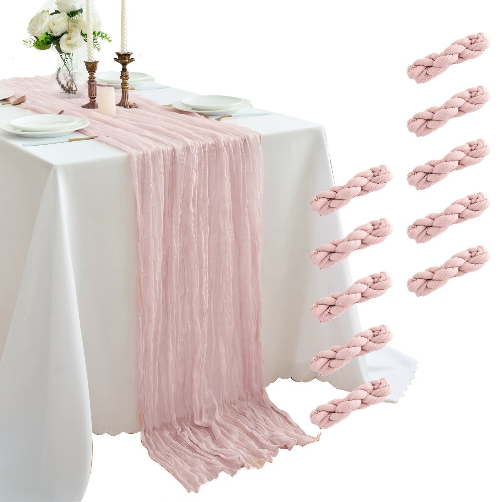 Cheesecloth Table Runner 10 Pack, 10ft Boho Wedding Table Runner for Reception, Rustic Bridal Shower, Party & Home Decor – Dusty Pink, Sage, Lavender