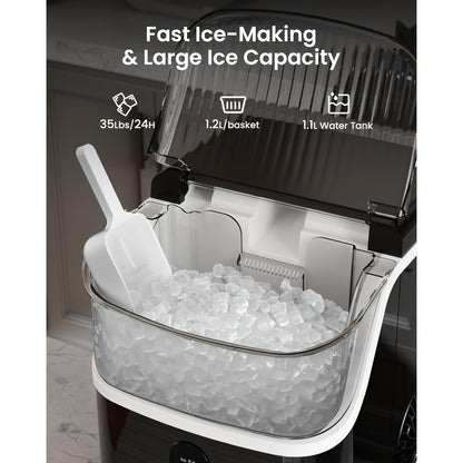 Chewable Ice Maker Countertop – 35 Lbs Nugget Pebble Ice or 26 Lbs Bullet Ice, Self-Cleaning, Includes Ice Scoop & Basket, Perfect Holiday Gift for Home, Kitchen, Easter, Halloween & Christmas