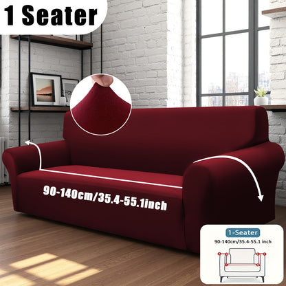 Stretch Sofa Cover Elastic Band | Milk Fiber Fabric Slipcover, Machine Washable Polyester Spandex, 1 to 4 Seater Armchair Couch Cover, Red Gray Blue Black Coffee, Home Decor