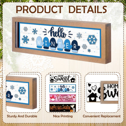 Interchangeable Seasonal Wood Welcome Sign 25-Piece Set – Wooden Frame Table Decor with Swappable Holiday Signs for Fall, Thanksgiving, Halloween & Autumn Wreath Decoration
