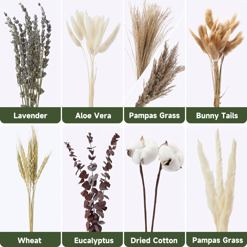 Dried Flower Bouquet 80pcs – Pampas Grass, Bunny Tails, Eucalyptus, Lavender & Wheat Stems for Rustic Boho Home Decor, Vase Filler, Fall Decorations, Wedding Centerpiece & Floral Gift Arrangement