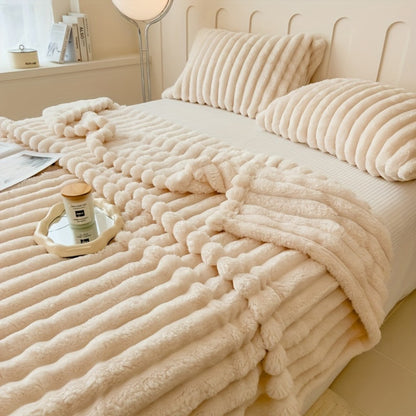 Plush Faux Fur Blanket – Imitation Rabbit Fur 300-350gsm Knit Throw for Sofa, Bed & Travel, All Season, 3 Colors, 2 Sizes