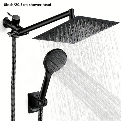 High Pressure Rainfall Shower Head Combo with Handheld Spray – 9 Spray Settings, 180° Adjustable Bracket, Stainless Steel Hose, Anti-Clog Nozzles, Modern Bathroom Shower System