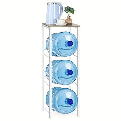 5-Gallon Water Jug Holder 3-Tier – Heavy Duty Water Bottle Rack Organizer with Top Shelf & Adjustable Legs for Kitchen, Living Room & Office – Particleboard & Steel Frame, White, Brown & Black