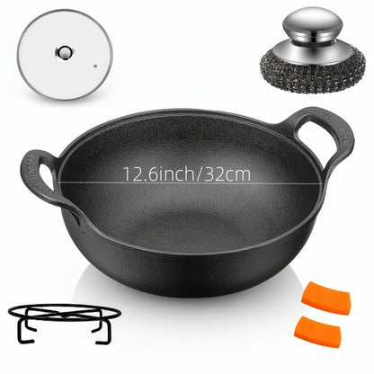 Cast Iron Cookware Set for Kitchen Camping BBQ - Non-Stick Skillet Dutch Pot Frying Pan Baking Tray Griddle Options, Oven Safe Stovetop Campfire Cookware for Home RV Holiday Cooking Multiple Set Choices