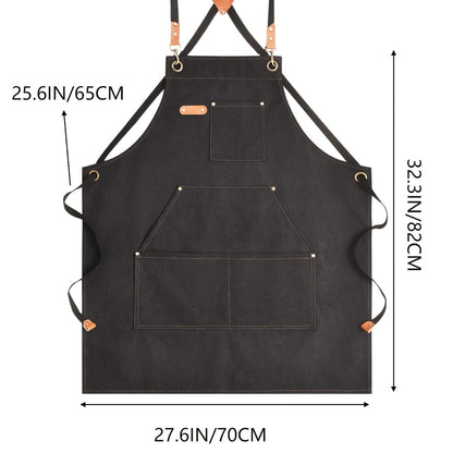 Chef Apron Crossback Canvas Work Apron with Extra Large Pockets for Men Women - Professional Kitchen Cooking BBQ Gardening Workshop Bib Apron Heavy Duty