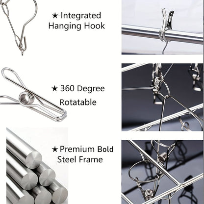 Clothes Drying Rack with Clips Stainless Steel Laundry Hanger Windproof Skidproof Multi-Clip Sock Underwear Dryer for Home Bedroom Balcony – 30/40/50 Clips
