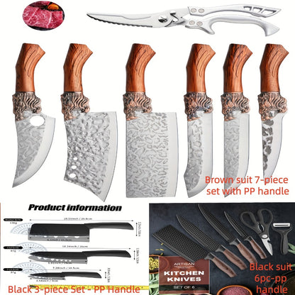 Kitchen Knife Set 3/7pc Professional Chef Knife Set with Butcher Boning Scissors | Stainless Steel Cooking Knives for Home Hotel Camping