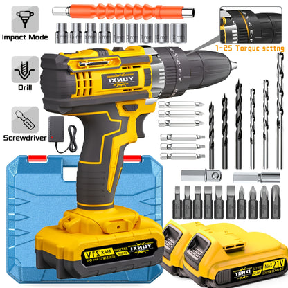 Cordless Impact Drill Set 21V - Wireless Power Drill with Battery & Quick Charger, Multifunctional Tool Kit for Home Repair, DIY Projects & Family Use, Multiple Configurations Available (Gift for Men)
