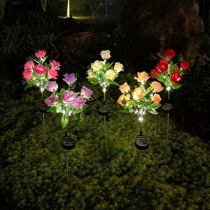Solar Garden Lights Outdoor 2 Pack – 14 Realistic Rose Stake Lights, Solar Powered Yard & Patio Decor