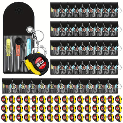 Mini Tape Measure & Screwdriver Keychain Tool Set 96 Pack – Bulk Party Favors for Men, Father's Day Gifts, DIY Emergency Keychain Tools, Compact Measuring Tape with Mini Screwdriver