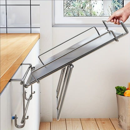 Foldable Stainless Steel Kitchen Storage Rack – Cabinet Door Organizer & Countertop Shelf for Kitchen, Bathroom & Pantry | Space-Saving Multi-Use Hanging Rack