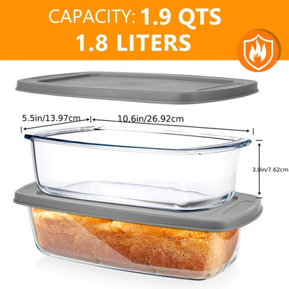 Glass Loaf Pan Set with Lids, 4pcs Stackable 1.9 QT Bread Baking Dish with Airtight Lid, Oven Microwave Dishwasher Safe Glass Food Storage Container for Bread, Cake, Meal Prep