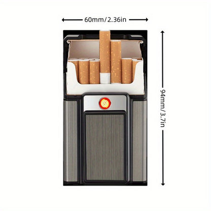 Cigarette Case with Built-in USB Rechargeable Lighter, Tungsten Filament Windproof Electric Igniter, One-Button Pop-Up, Holds 20 Cigarettes, Compatible with Soft & Hard Packs – Travel Cigarette Holder