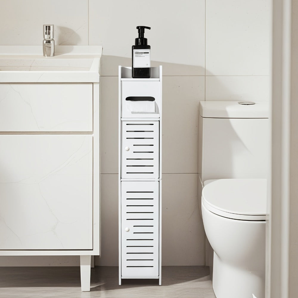 Slim Bathroom Storage Cabinet – PVC Toilet Paper Holder & Organizer for Small Spaces, Easy Assembly, Multi-Room Use, Bedroom & Living Room