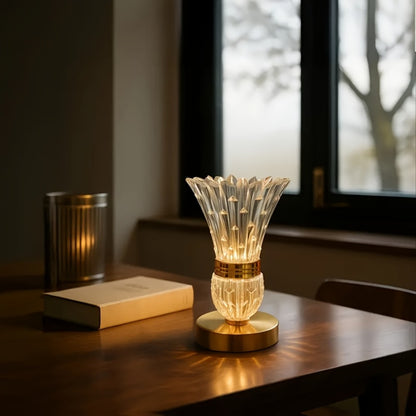 Crystal Vase Table Lamp Touch Control USB Rechargeable Adjustable Brightness Bedside Night Light