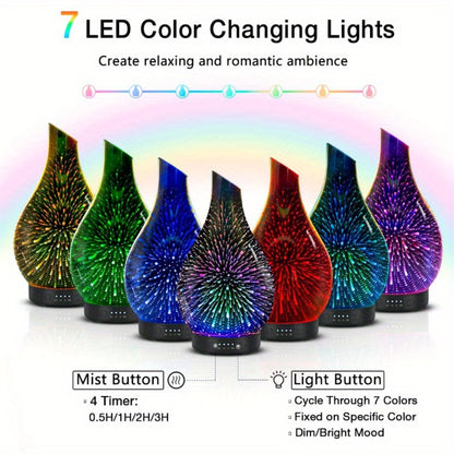 Essential Oil Diffuser Glass Ultrasonic Cool Mist Aromatherapy Diffuser – 4.06 oz Quiet Waterless Auto Shut-Off, 4 Timer Settings, 7 Color Night Light, Home Office Bedroom Use (Silver)